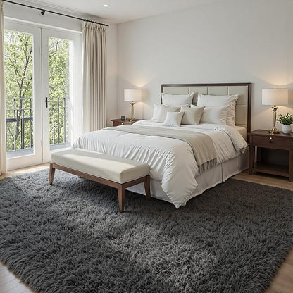 5x7 Fluffy Shag Area Rugs for Living Room Bedroom: Soft Plush Carpet Grey | - Image 2