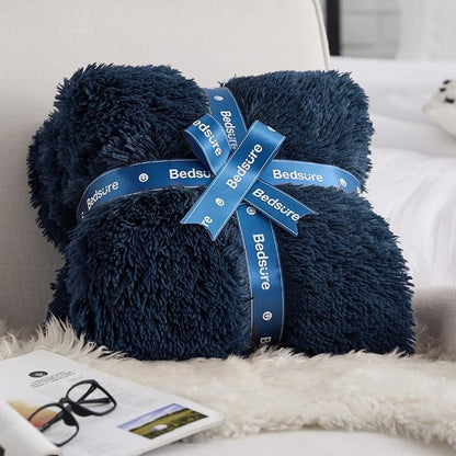 Bedsure GentleSoft Fluffy Navy Blue Blankets Queen Size - Image 7
