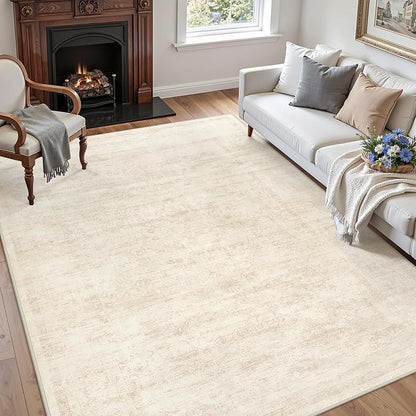 5x7 Area Rugs Living Room: Bedroom Washable Carpet Retro Beige | Large Vintage - Image 3