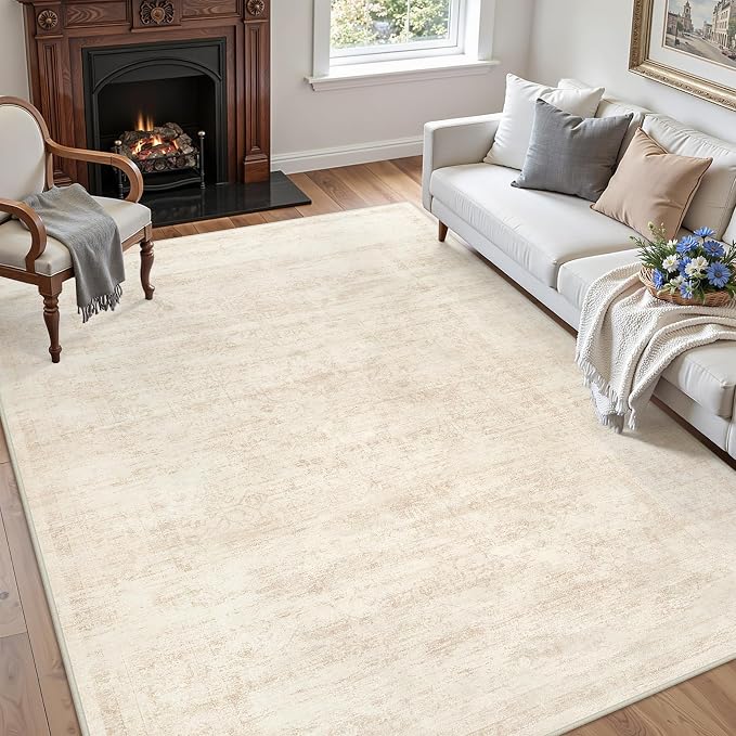4x6 Area Rugs Living Room: Bedroom Washable Carpet Retro Beige | Large Vintage - Image 3