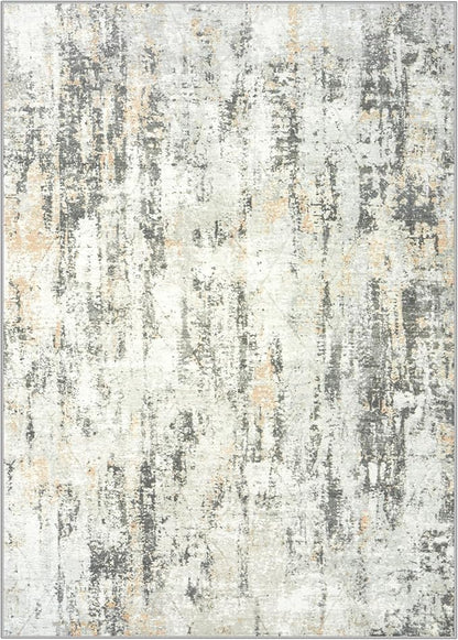 8x10 Area Rugs for Living Room: Washable Abstract Grey Brown Badroom Carpet | - Image 3