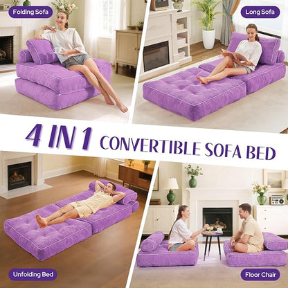 HABUTWAY Folding Sofa Bed, Convertible Sleeper Chair Bed w/Dual-Pillow & Handle - Image 7