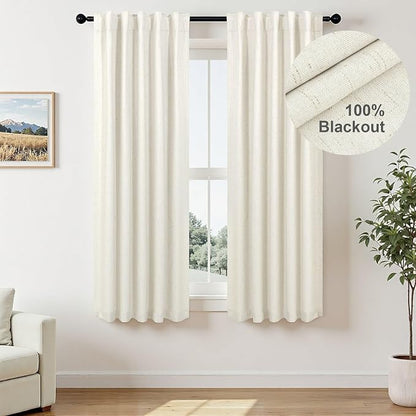 Pitalk Natural Linen Blackout Curtains 60 Inch Length 2 Panels Set 5FT 5 FT Long - Image 2