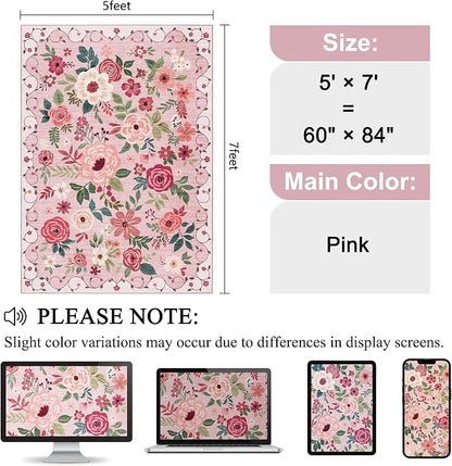 DUKINO 5x7 Area Rugs, Floral Washable Rug - Image 2