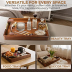 Acacia Wood Serving Tray with Metal Handles – 17x12in Rustic Decorative Ottoman & Coffee Table Tray for Breakfast in Bed, Dinner, Bar, Kitchen, Home Décor & Entertaining