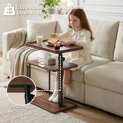 Faesun C Table End Table Adjustable Height, 360°Swivel TV Tray Table - Image 3