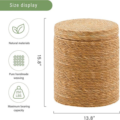 Wimarsbon Round Pouf Ottomans, Handwoven Natural Water Hyacinth Seagrass Pouffe - Image 3