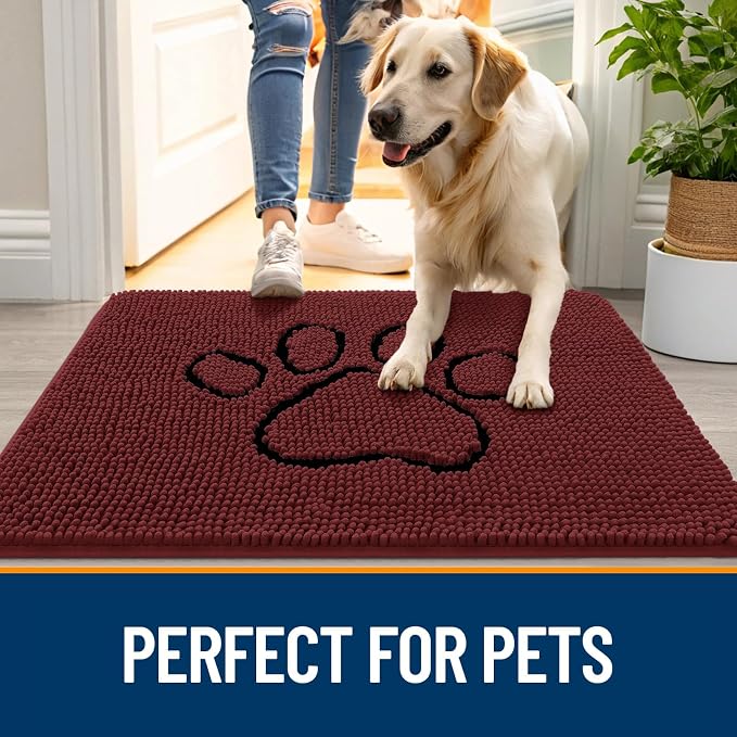 OLANLY Dog Door Mat for Muddy Paws 30x20, Paw Print Design Chenille Mud Mat | - Image 6
