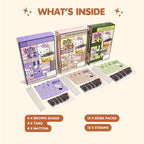 Hello Kitty Instant Boba Milk Tea Variety Kit, Brown Sugar, Taro, Match Flavor, with Taiwan Tapioca Pearls, Paper Straws Included (12 Servings)
