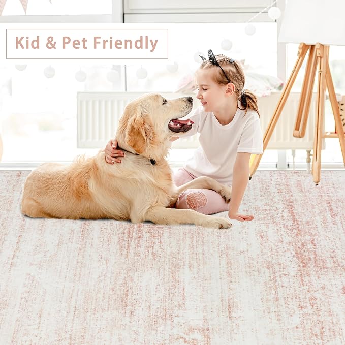 Pink Washable Rugs 9x12 Area Rugs - Image 6
