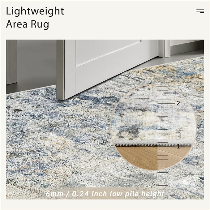 Soalmost Abstract Rug 8x10 Large Living Room Area Rugs Washable Blue/Yellow | - Image 7