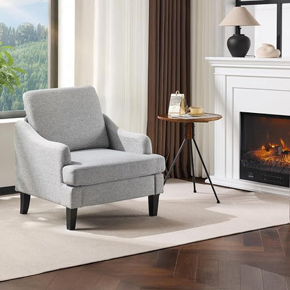 VINGLI Linen Fabric Accent Chair Grey, Modern Upholstered Armchair, Comfy Sofa by VINGLI