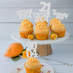 Gyufise 24Pcs 21st Birthday Cupcake Toppers Glitter Twenty-one Vintage 2004 Hello 21 Years Birthday Cupcake Picks Cheers to 21 Cake Decor for Happy 21st Anniversary Party Supplies Silver