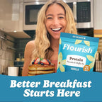 Flourish Protein Pancake & Waffle Mix, with Whey Protein & Flax Seed, No Added Sugar, High in Protein & Fiber - Just Add Water - Vanilla Flavour, 430g (3 Pack) - Made in Canada