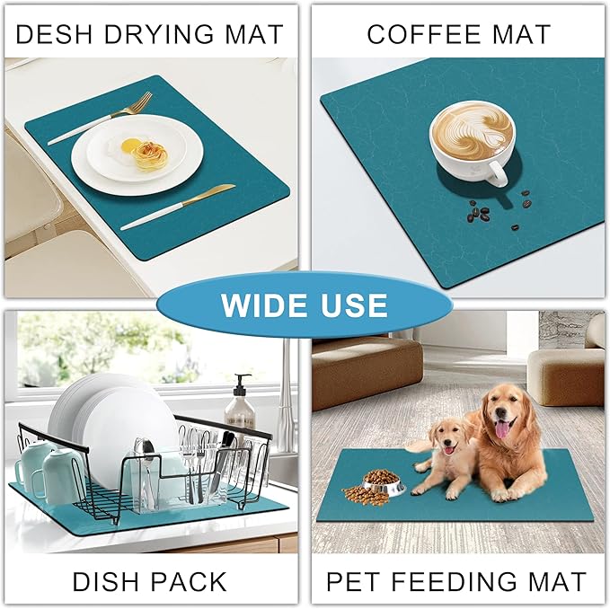 GOLENER Coffee Mat - Hide Stain Rubber Backed Absorbent Dish Drying Mat for Kitchen Counter- Bar Accessories Fit Under Coffee Maker Machine Cafe Pot Espresso Machine Dish Rack