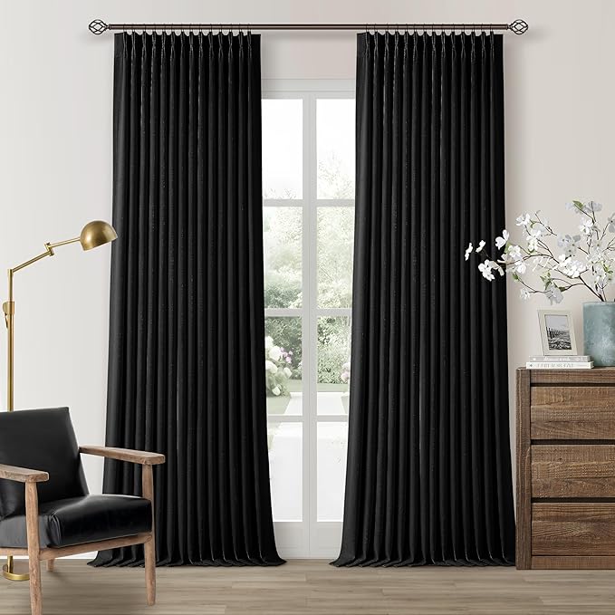 Black 84 Inch Pinch Pleated 100% Blackout Curtains by Twodrapes