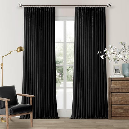 Black 90 Inch Pinch Pleated 100% Blackout Curtains by Twodrapes