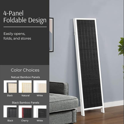 Roundhill Furniture Inkwell 4-Panel Bamboo Room Divider, Folding Portable - Image 3