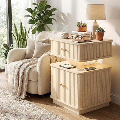 Nightstand with Charging Station, Modern Night Stand with Smart Led Light and 2 - Image 9