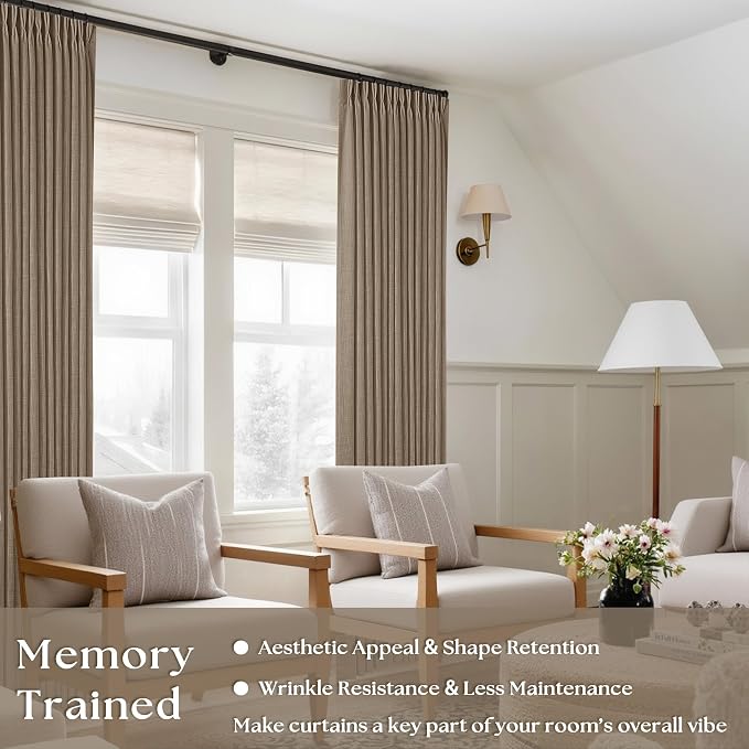 Extra Long Light Brown 120 Inches Semi Sheer Linen Curtains Brown Coffee | - Image 2