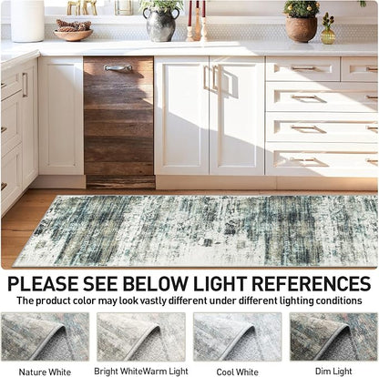 2'6''x8' Runner Rugs Washable Rug:Modern Abstract Hallway Teal Green Carpet | - Image 5