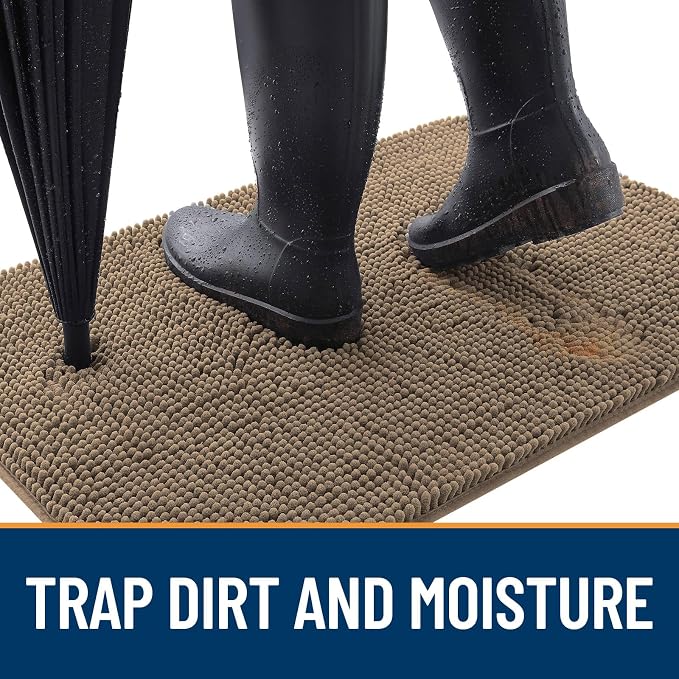 OLANLY Dog Door Mat for Muddy Paws 30x20, Super Absorbent Chenille Mud Mat | Tan - Image 2