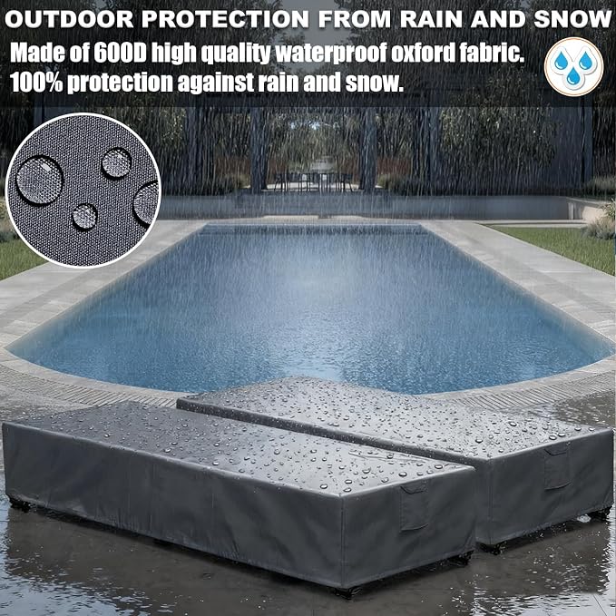 Lounge Chair Covers Outdoor Waterproof Patio Chaise Lounge Cover 600D Weather - Image 3