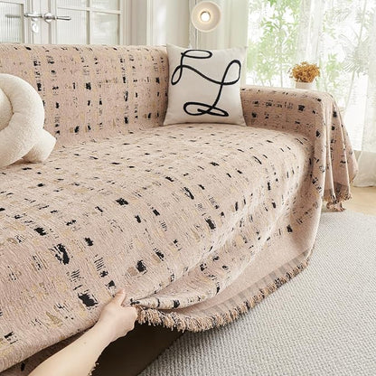 DREAMINGO Abstract Chenille Couch Cover Blanket Coffee Black Boho Sofa Cover - Image 2