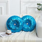 HIG Set of 2 Blue Metallic Leather Decorative Round Pleated Throw Pillows | by HIG