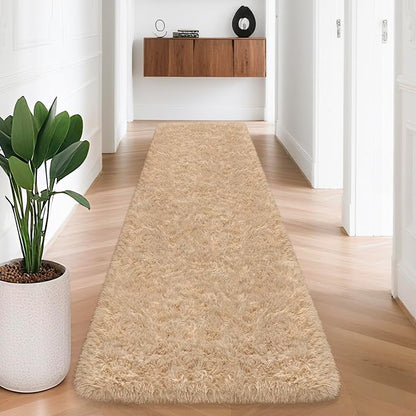 2x8 Bedside Area Rugs for Bedroom Soft Fluffy Shag Beige Rug for Hallway - Image 3