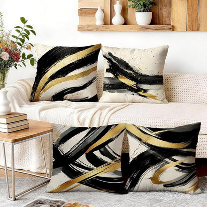 OBSEDE Abstract Black Gold Ink Brush Strokes Throw Pillow Covers 18 × 18 in - Image 5