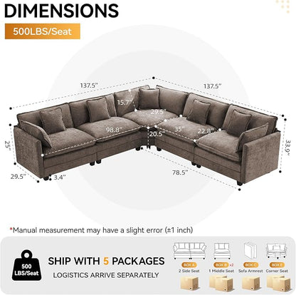 113'' V Shaped Cloud Sectional Sofa, Oversized Deep Seat Couches - Image 2