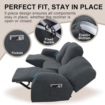 5-Piece Recliner Sofa Covers, Stretch Geometric Strokes Jacquard Recliner Sofa - Image 4