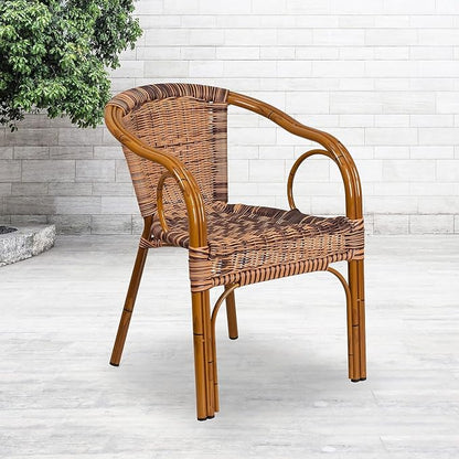 Flash Furniture 3 Pack Cadiz Series Burning Brown Rattan Restaurant Patio Chair - Image 2