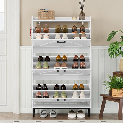 BORNOON Shoe Cabinet with 3 Flip Drawers Narrow Shoe Storage Cabinet Organizer - Image 7