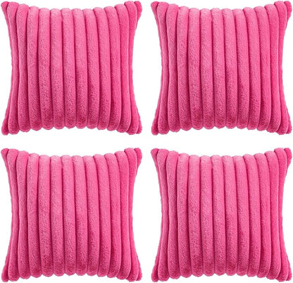 MIULEE Faux Fur Plush Decorative Throw Pillow Covers 18x18, Hot Pink | Set of 4 - Image 8