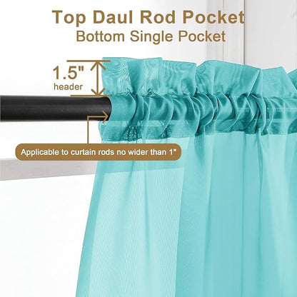 Chyhomenyc Turquoise Sheer Curtains 96 inches Long 2 Panels, Light Filtering - Image 2