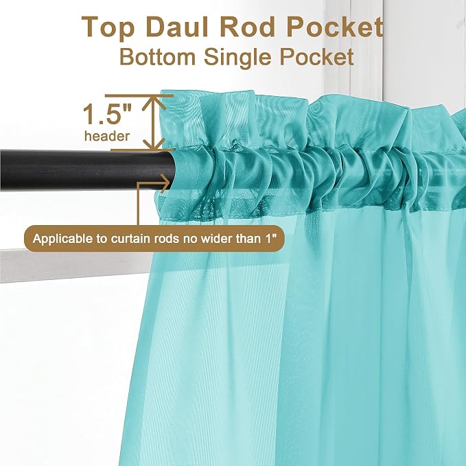Chyhomenyc Sheer Turquoise Curtains 90 inches Long 2 Panels, Light Filtering - Image 2