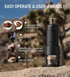 STARESSO Classic Portable Espresso Maker, 2 IN 1 Travel Coffee Maker Compatible Ground Coffee & NS Original Pods, Espresso Machine with Stainless Steel Chamber for Travel Camping, Manually Operated