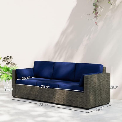 Outsunny Patio Couch PE Wicker Deep Seating Outdoor Sofa - Image 3