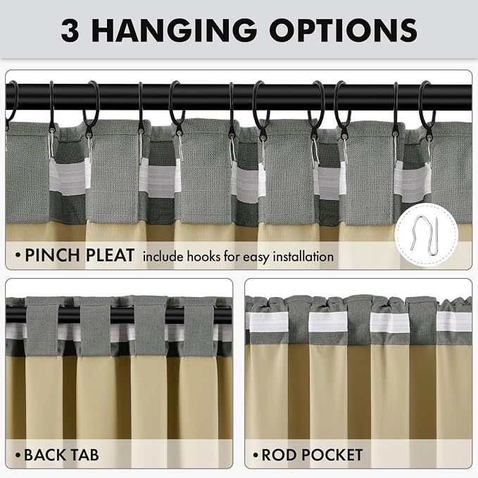MIULEE 100% Blackout Linen Curtains 42 x 84 Inch Dark Grey 2 Panels | Thermal - Image 5