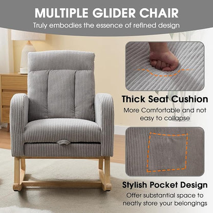 NIOIIKIT Nursery Rocking Chair, Corduroy Upholstered Rocking Chair - Image 7