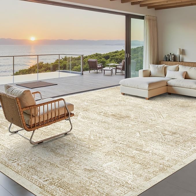 Soalmost Washable Area Rug 9x12 Large Soft Living Room Rugs Beige/Ivory | by Soalmost