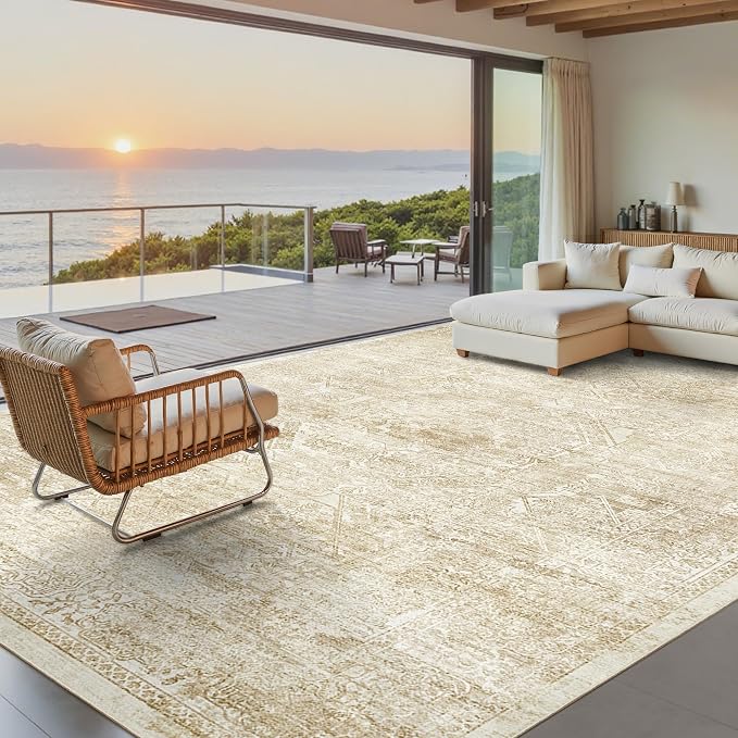 Soalmost Washable Area Rug 10x14 Large Soft Living Room Rugs Beige/Ivory | by Soalmost