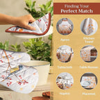 Maison d' Hermine Pot Holders Set 100% Cotton Heat Resistant Potholders 8" x 8" Hot Pads with Loop BBQ, Cooking, Baking, Grilling, Kitchen, Handling Hot Pans (Pack of 2, Oak Leaves)