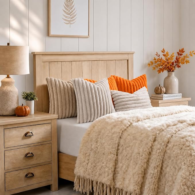 decorUhome Fall Faux Fur Throw Pillow Covers 20x20 Set of 2 Orange | Decorative - Image 8