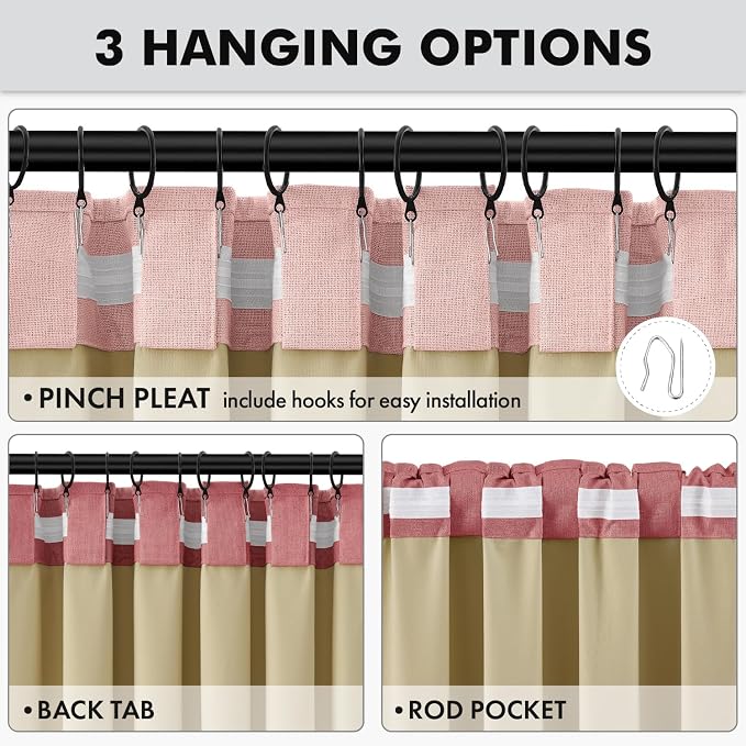 MIULEE 100% Blackout Linen Curtains 42 x 90 Inch Blush Pink 2 Panels | Thermal - Image 5