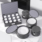 YearningHome China Storage Containers,Hard Shell Box with Felt Dividers for Dishes,Dinnerware,Plates,Mugs,Wine and Glasses,Mugs,Stackable Fine China Storage for Moving and Packing 5 Piece,Grey