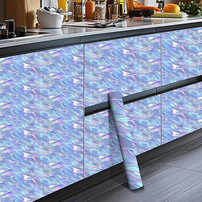 HOMETITUTE Shimmering Lilac Blue Wave Pattern Wallpaper Peel and Stick Contact - Image 7