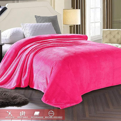 Exclusivo Mezcla Soft Waffle Fleece Bed Blanket Twin XL Size, Hot Pink | - Image 3